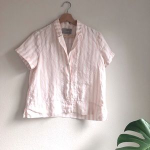 Linen short sleeve shirt pink stripe everlane 2